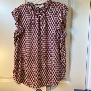 Loft XL pink & yellow flowers women’s sleeveless blouse, light and flow